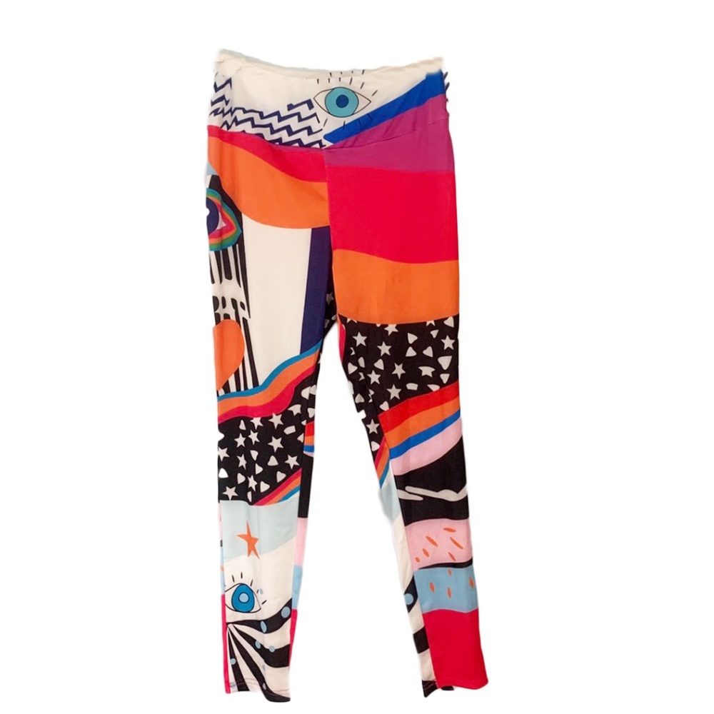 High rise Graphic pink and multicolored leggings
